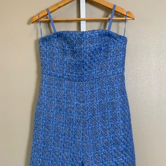 Anthropologie Textured Blue Strapless Jumpsuit - Picture 7 of 16